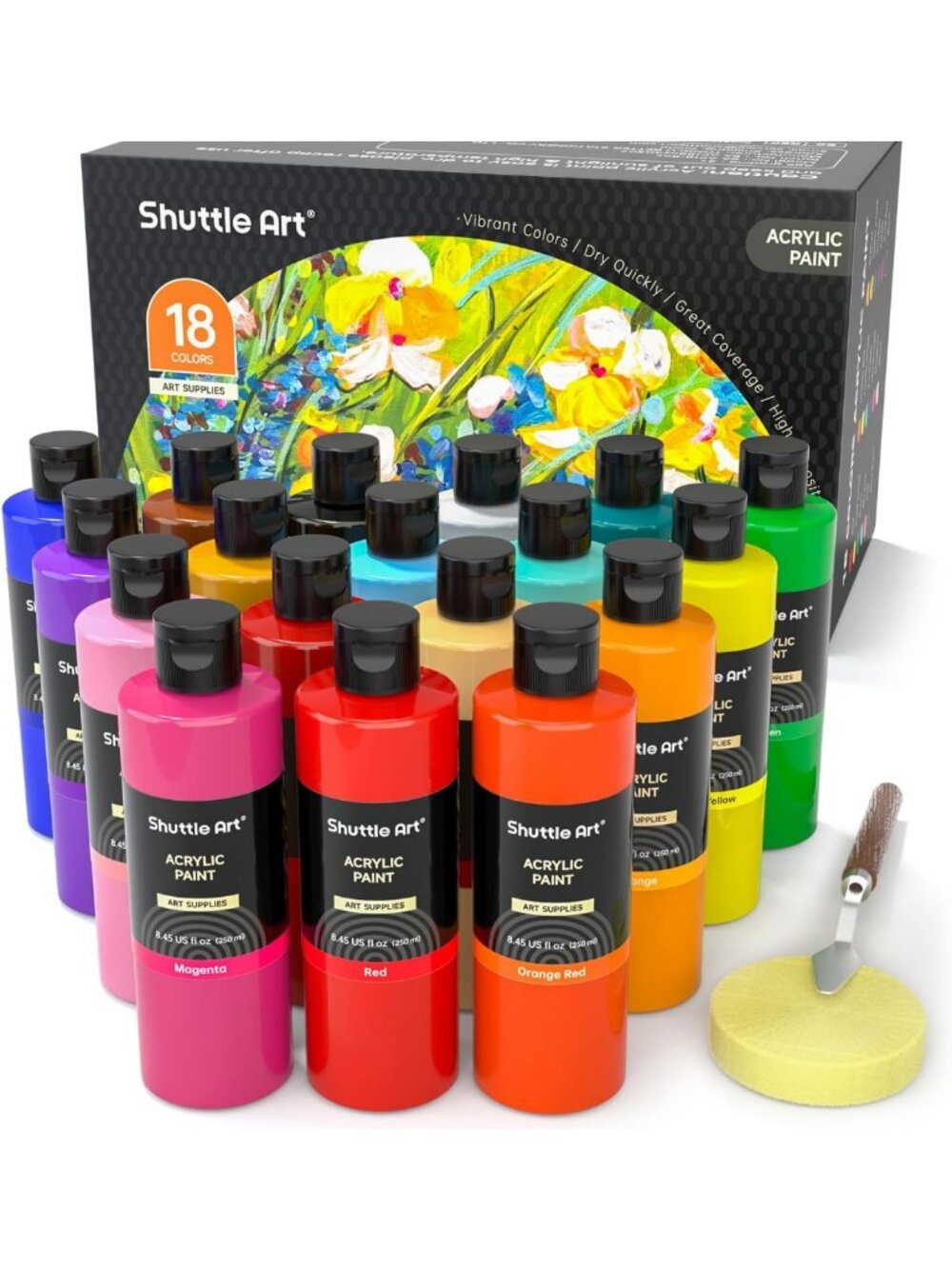 Vibrant 18 Colors Acrylic Paint Set - 250ml Bottles for Art, Crafts & DIY
